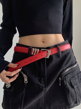 腰带女士配裙子高级感美式复古潮流时尚红色百搭小众设计感皮带