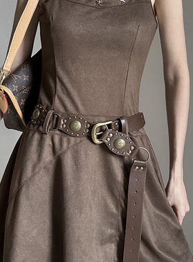 西部牛仔复古皮带女2025新款美式辣妹风铆钉腰带ins百搭牛仔裤带