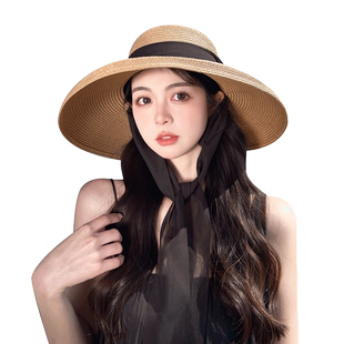草帽女夏季防晒遮阳大帽檐法式赫本风沙滩海边可折叠百搭草编帽子