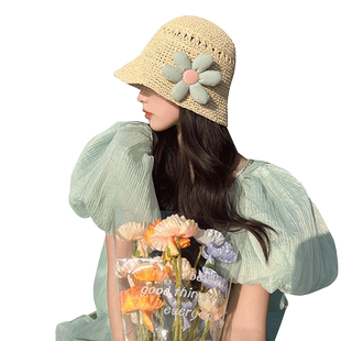 草帽女春夏季法式海边沙滩度假防晒帽子大头围透气休闲度假赫本风