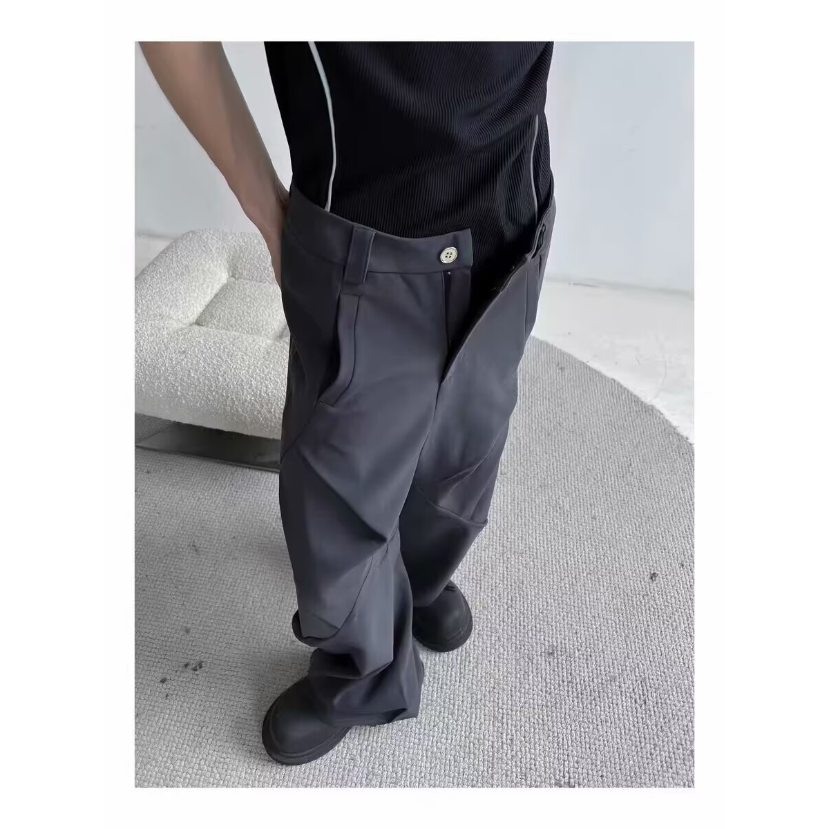 美式小众气质微喇休闲西裤男四季薄款高级感潮流宽松直筒长裤外穿