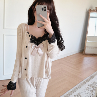 BK* 【冬日恋岛】原创新超柔羊绒纯欲蝴蝶结套装带胸垫高级感睡衣