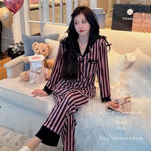 BK方潇文*原创 甜豆千金 高奢感黑粉条纹丝光绒睡衣气质家居服