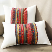 棉麻复古拼布抱枕套复古泰式 禅意酒店床头靠枕 民族风沙发靠垫中式