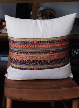 新中式禅意棉麻抱枕套复古泰式酒店高级感床头靠枕民族风沙发靠垫