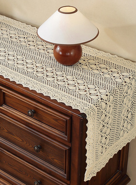 美式复古田园风桌旗床头柜电视柜餐边柜斗柜镂空棉线钩针茶几盖布