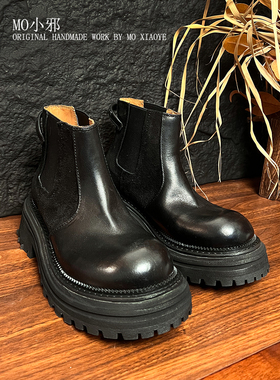MO小邪' A033原创水洗马皮短靴切尔西秋冬厚底百搭真皮靴子女鞋