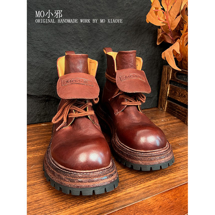 MO小邪’T550重磅水洗马皮系带短靴款骑士靴户外休闲百搭马丁靴女