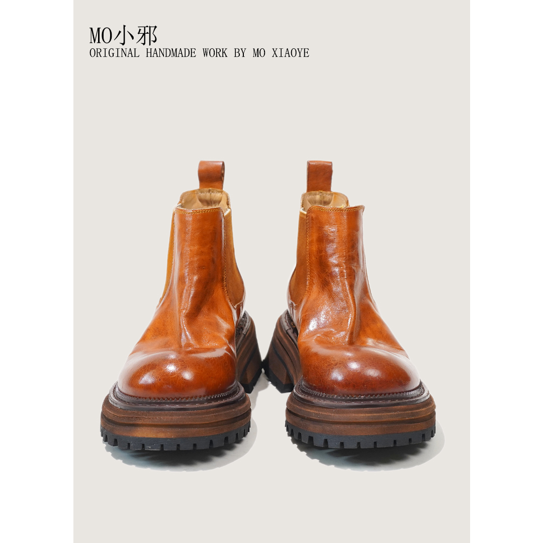 MO小邪' 马臀皮烟筒靴纯手工定制马丁靴百搭切尔西靴男女同款