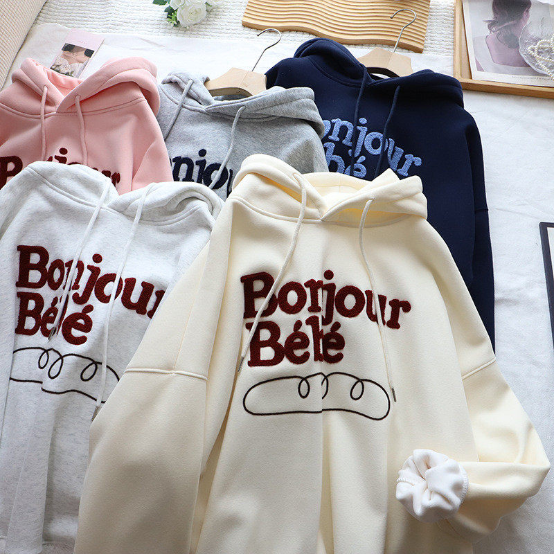2026秋冬新韩版字母毛巾绣宽松休闲加绒加厚连帽卫衣女,女装/女士精品,卫衣/绒衫,淘宝优惠券,粉丝福利购,淘宝优惠卷