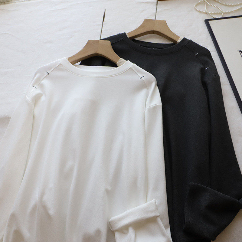 2026秋冬新款韩版圆领宽松显瘦百搭休闲抓绒长袖T恤女,女装/女士精品,T恤,淘宝优惠券,粉丝福利购,淘宝优惠卷