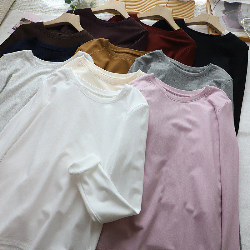 2026秋冬新款韩版圆领简约百搭显瘦抓绒长袖打底衫女,女士内衣/男士内衣/家居服,吊带/背心/T恤/打底/肌底衣,淘宝优惠券,粉丝福利购,淘宝优惠卷