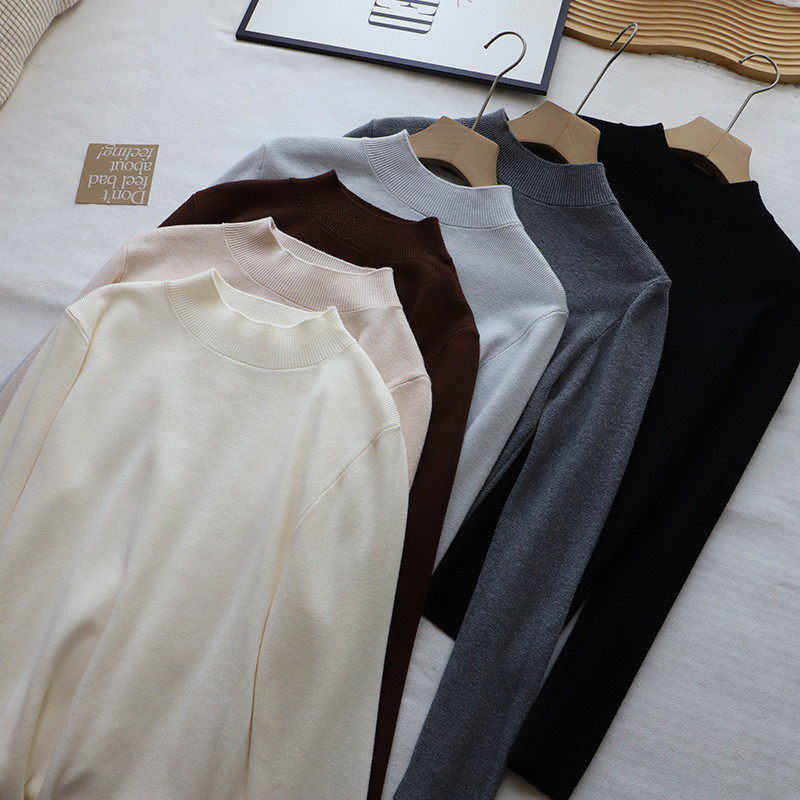 2026秋冬新款韩版半高领简约显瘦百搭针织软糯打底衫女