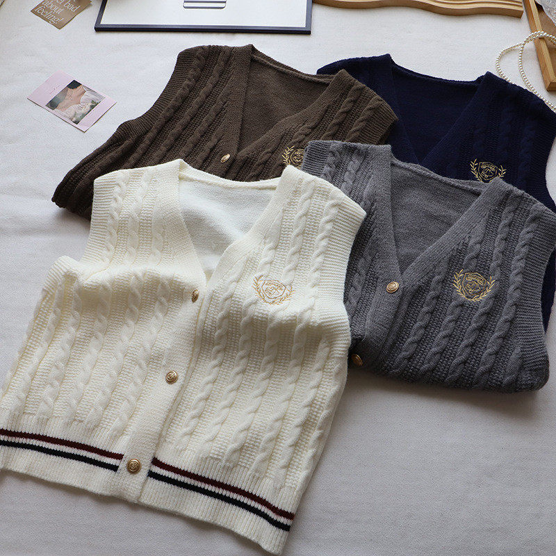 2026秋冬新款韩系V领刺绣条纹开衫针织马甲背心坎肩女,女士内衣/男士内衣/家居服,吊带/背心/T恤/打底/肌底衣,淘宝优惠券,粉丝福利购,淘宝优惠卷