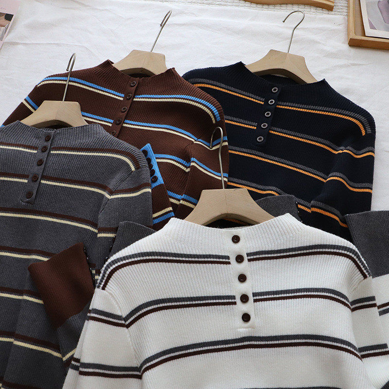 2026秋冬新款韩系撞色条纹显瘦百搭长袖针织打底衫女,女士内衣/男士内衣/家居服,吊带/背心/T恤/打底/肌底衣,淘宝优惠券,粉丝福利购,淘宝优惠卷