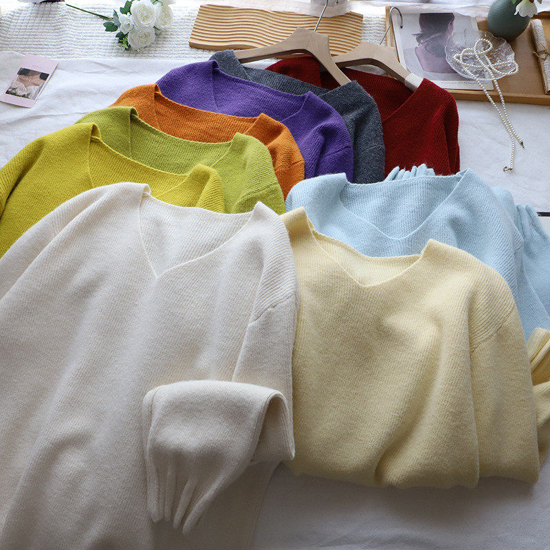 2026秋冬新韩版V领高质感简约气质显瘦百搭套头毛衣女,女装/女士精品,毛衣,淘宝优惠券,粉丝福利购,淘宝优惠卷