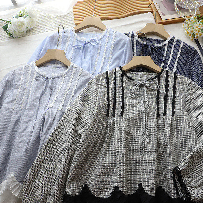 2026早春新款韩系蕾丝拼接撞色减龄显瘦百搭长袖衬衫女,女装/女士精品,衬衫,淘宝优惠券,粉丝福利购,淘宝优惠卷