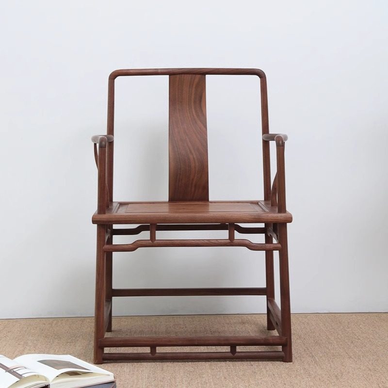 新中式高端实木围椅中式家用靠背椅子茶桌泡茶围椅原木主人圈椅