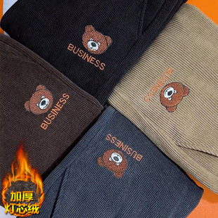 灯芯绒小熊女裤冬款2024新款秋冬天加绒加厚松紧腰冬季长毛绒裤子