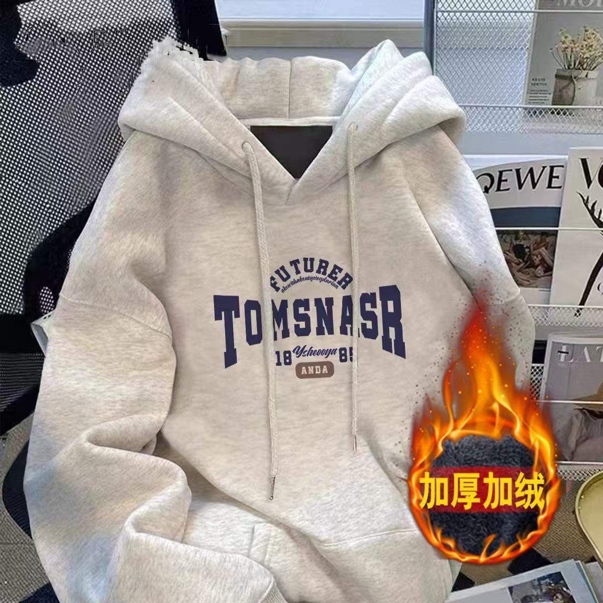美式连帽卫衣男女秋冬季新款字母印花宽松休闲加绒学生上衣外套潮