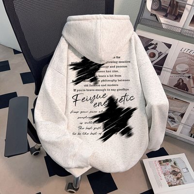 银狐绒美式潮牌字母五角星印花连帽卫衣男情侣款秋冬加绒加厚外套