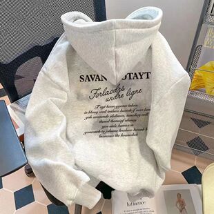 美式复古连帽卫衣男女秋冬季新款情侣百搭重磅套头外套加绒帽衫潮