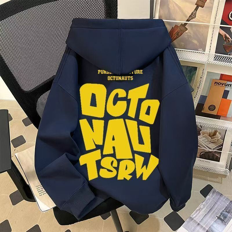 秋冬新款字母印花潮牌男女学生加绒连帽情侣卫衣休闲百搭ins外套