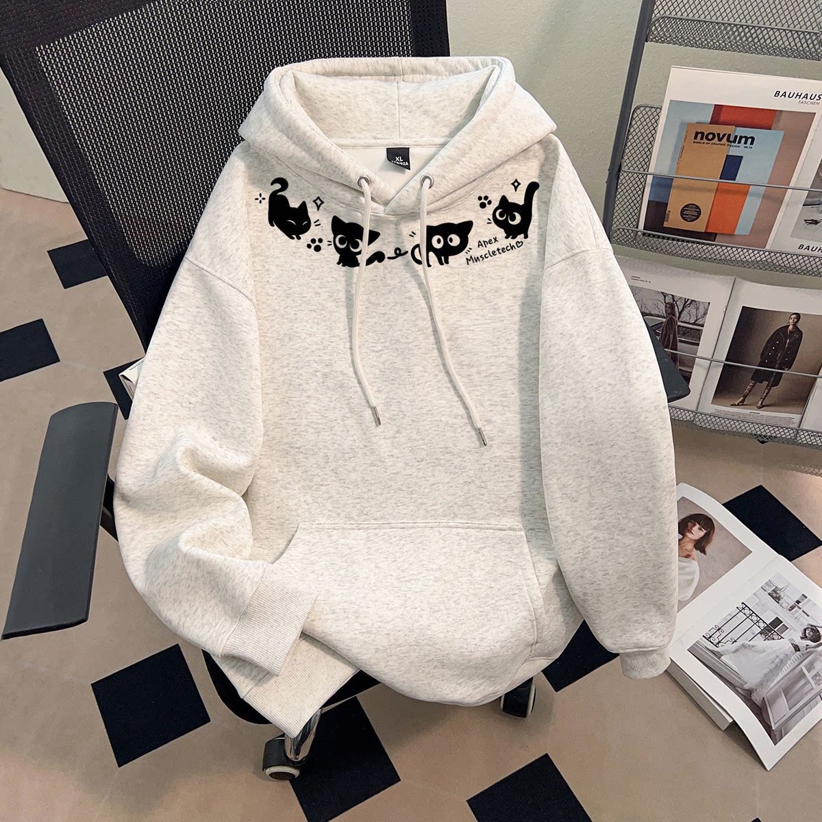 银狐绒美式新款ins连帽卫衣男女秋冬加绒加厚宽松学生带帽外套潮