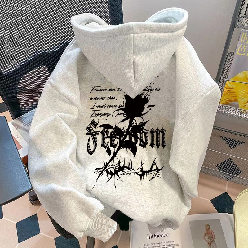 卫衣女秋冬新款银狐绒加绒加厚宽松百搭美式潮牌情侣连帽上衣外套