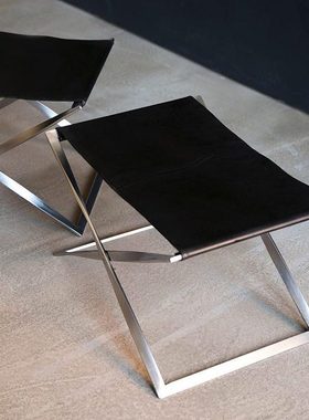 PK91折叠凳子不锈钢轻奢马扎凳折叠椅脚凳阳台皮革小板凳可叠放