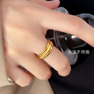 【钛钢不掉色】三生三世磨砂小素圈戒指女网红时尚情侣个性潮食指