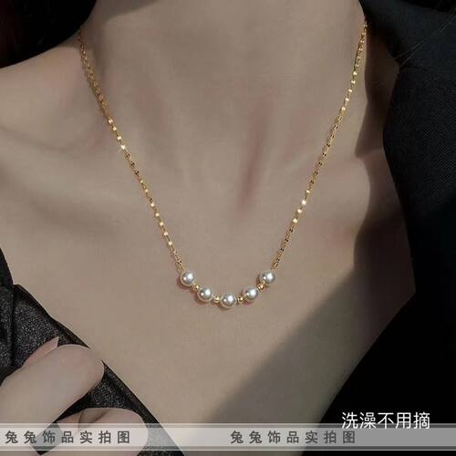 【钛钢不褪色】唇形水波链鱼嘴链贝珠圆珠豆转运间隔珠闺蜜女项链