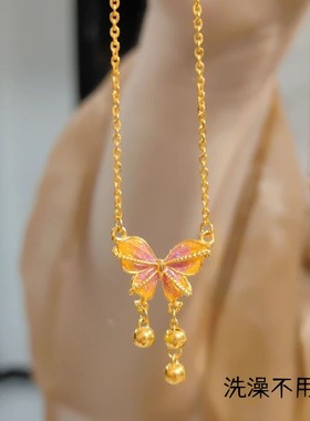 钛钢女蝴蝶小众闺蜜项链彩色珐琅
