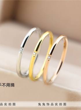 【不掉色不过敏】钛钢保色极细微小钻锆石简约小圆戒指女包金情侣