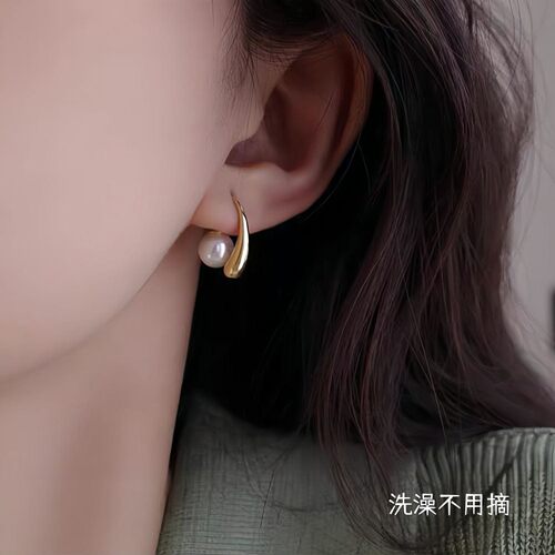 钛钢女耳钉弯钩小水滴耳环女ins