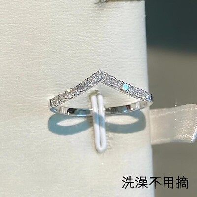 钛钢锆石V字形镶嵌锆石叠戴戒指