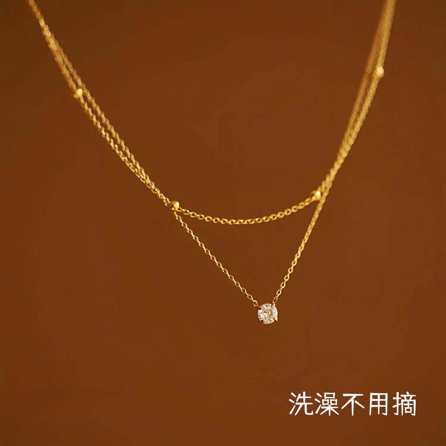 钛钢女双层圆珠链四爪项链叠戴