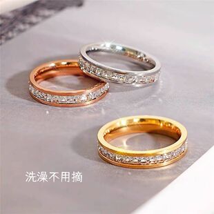 【钛钢不掉色】满天星戒指镶嵌单排双排锆石闪闪指环情侣时尚对戒