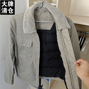 专柜撤柜 剪标男装 冬季男士工装风休闲翻领毛领短款羽绒服外套