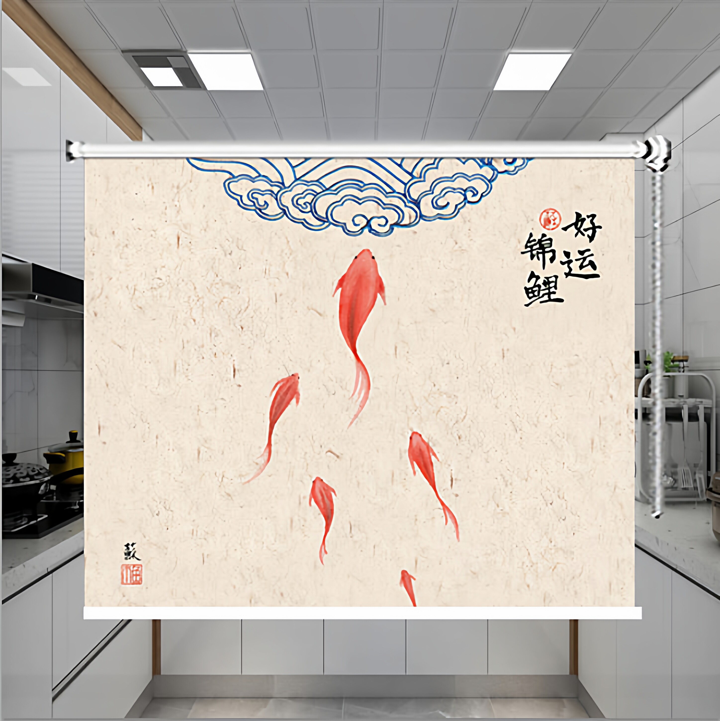 简易厨房卧室免打孔防油卷帘
