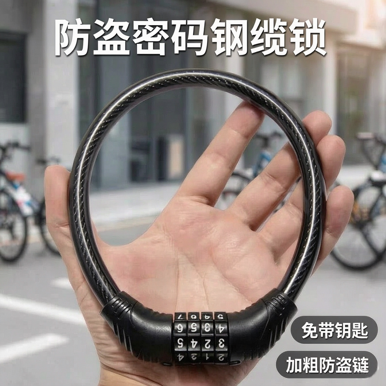 自行车锁防盗密码锁山地车便携式车锁电动车锁钢缆锁单车环形挂锁