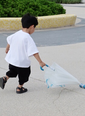 儿童雨伞创意滚轮可爱透明笑脸雨伞小孩直柄幼儿园小学生长柄伞