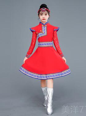 高档儿童蒙古服装男童原草小骏马演出服马哒蹄哒舞蹈表演服蒙裙古