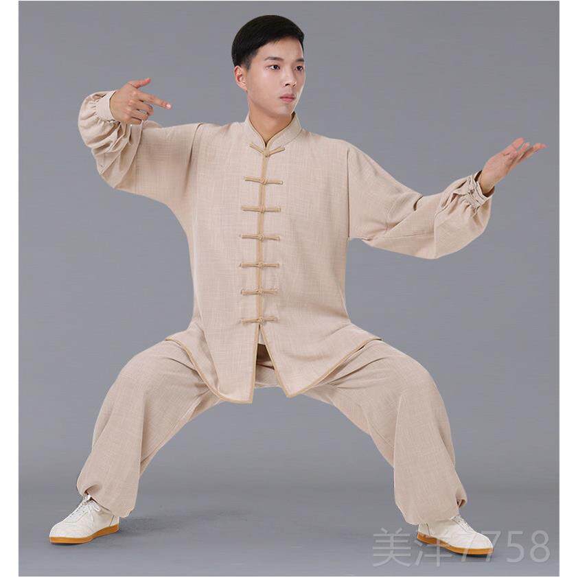 高档极服女款亚麻棉麻武练功八段锦男中服国风术太太极拳服装春秋