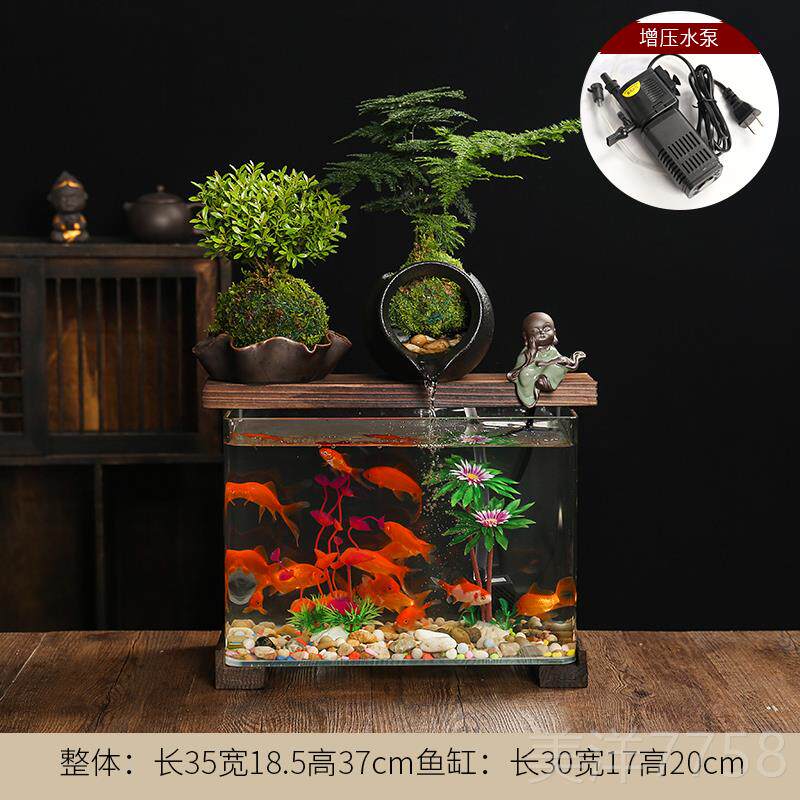 高档懒人璃鱼缸家流迁水摆件居客玻厅电视柜装饰品招财循环流水乔