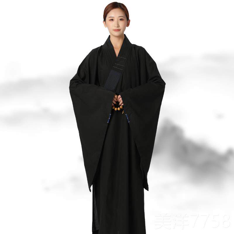 高档不明海透青居服女禅修服僧衣男大褂高档台湾士麻料海清深咖啡