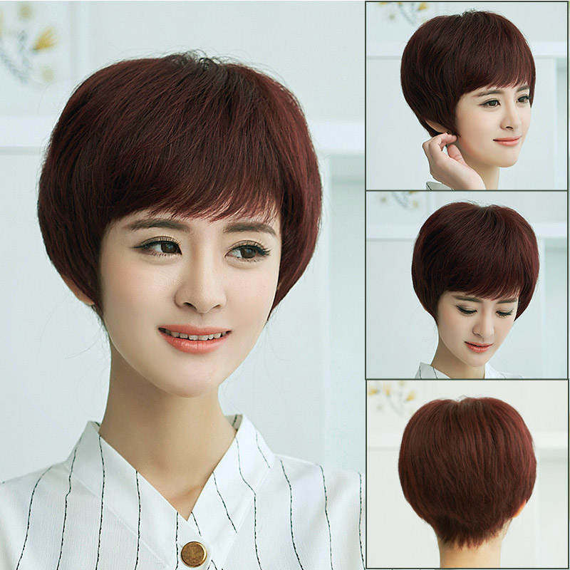 正品黛美丝假发女短发短直发真人发丝短发发型送妈妈假发短发女真