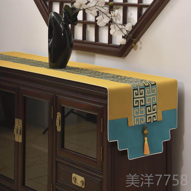 高档现中式柜电布视餐边柜米色金色代蓝色红色黄色长条防滑桌旗盖