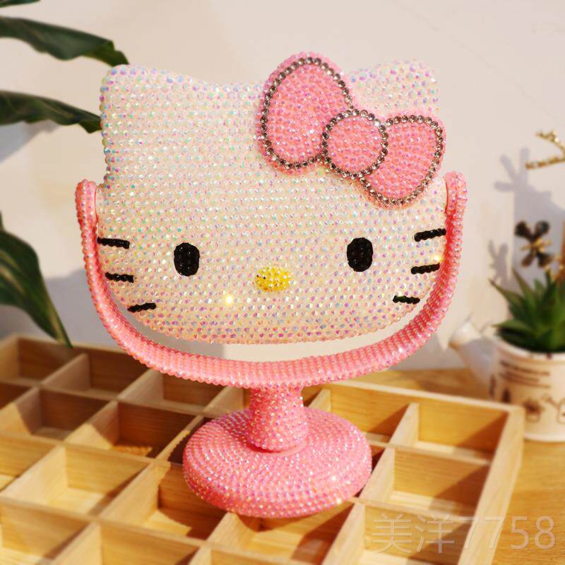 高档创意卡镜通化妆闪钻DI梳妆镜台贴钻镜子粉嫩公Y主镜风女朋友