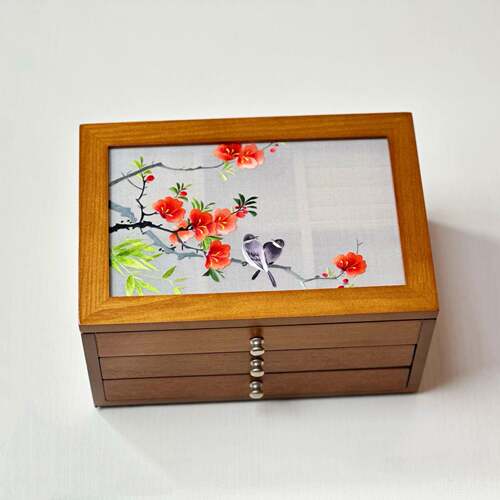 高档苏金双面绣刺绣实木宝珠绣五收纳盒高档首饰盒结婚陪嫁礼物送